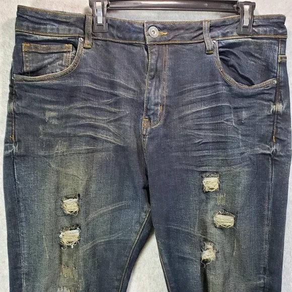 Crysp Denim Jeans Mens 38 Blue Distressed Slim Fit Ripped Stretch Designer Pants - Picture 4 of 16